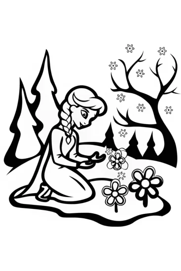 A coloring page of Elsa’s Enchanted Ice Garden Coloring Page