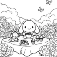 Cinnamoroll’s Magic Garden Tea Party Coloring Page