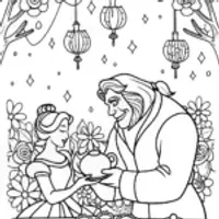 Belle and the Beast’s Enchanted Tea Party Coloring Page