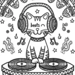 The Cat DJ Beats Coloring Page