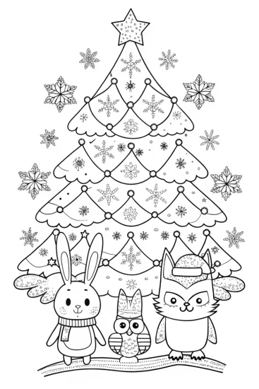 A coloring page of The Merry Christmas Tree Guardians Coloring Page