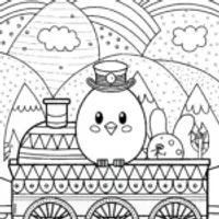 Chick’s Adventure on the Train Coloring Page