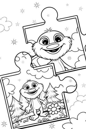 A coloring page of Huggy Wuggy’s Magical Puzzle Adventure Coloring Page