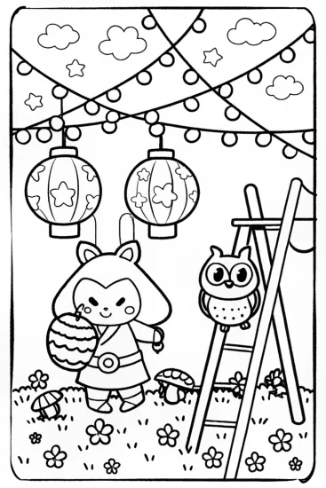 A coloring page of Kuromi’s Enchanted Lantern Festival Coloring Page