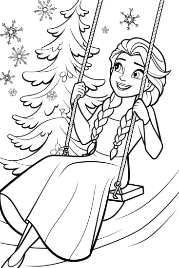 A coloring page of Elsa’s Enchanted Ice Swing Coloring Page
