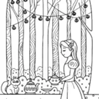 Barbie’s Magical Tea Time in the Forest Coloring Page