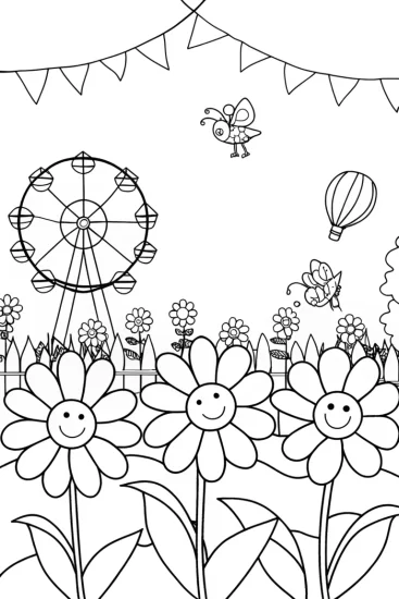 A coloring page of The Flower Garden Carnival Coloring Page