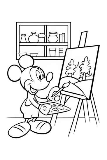 A coloring page of Mickey Mouse’s Magical Art Studio Coloring Page