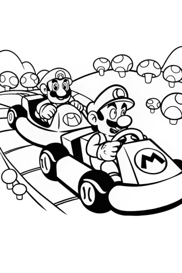 A coloring page of Mario and Luigi Mushroom Kingdom Adventure Race Coloring Page
