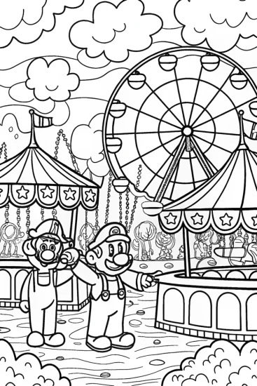 A coloring page of Mario and Luigi Carnival Coloring Page