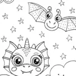 Baby Dragon and Cloud Creature Coloring Page