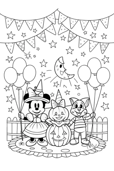 A coloring page of Mickey Mouse Halloween Parade Coloring Page