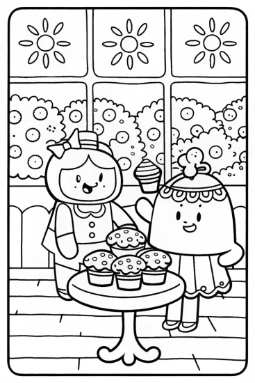A coloring page of Cupcake Chic’s Cozy Café Coloring Page