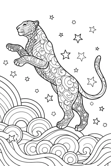 A coloring page of The Cosmic Dance of the Black Panther Coloring Page