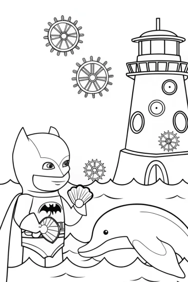 A coloring page of Batman and the Mysterious Lighthouse Coloring Page