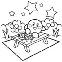 Kirby’s Cosmic Picnic in the Star Garden Coloring Page