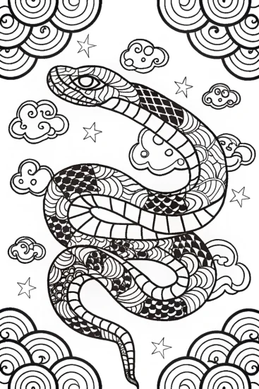 A coloring page of Celestial Serpent Mandala Coloring Page