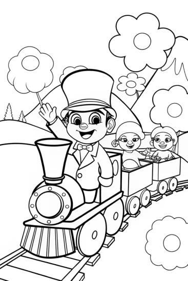 A coloring page of JJ’s Magical Train Adventure Coloring Page
