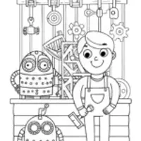JJ’s Fun Robot Workshop Coloring Page