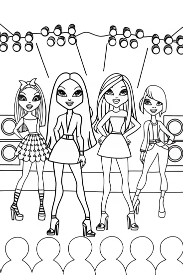 A coloring page of Bratz Dolls Fashion Show Coloring Page