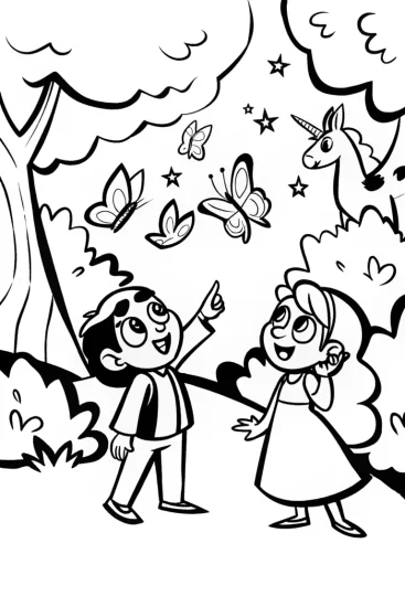 A coloring page of Mirabel and Antonio’s Enchanted Forest Coloring Page