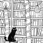 Panther in the Enchanted Library Coloring Page