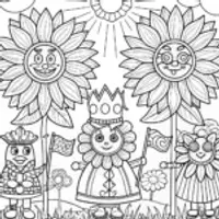Whimsical Flower Parade Coloring Page