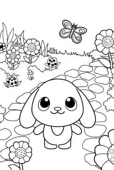 A coloring page of Cinnamoroll’s Enchanted Garden Adventure Coloring Page