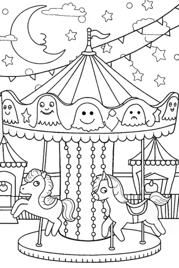 A coloring page of The Haunted Carnival Coloring Page