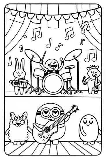 A coloring page of Minion’s Musical Adventure Coloring Page