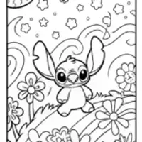 Stitch’s cosmic garden quest coloring page