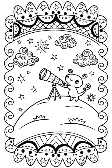 A coloring page of Axolotl Astronomer Coloring Page