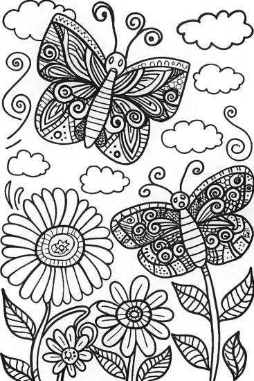 A coloring page of Butterfly Garden Guardians Coloring Page
