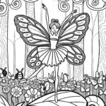 Butterfly Ballet on a Leafy Stage Coloring Page