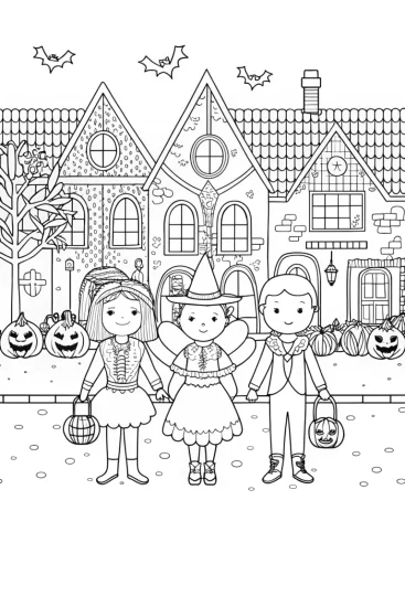 A coloring page of The Enchanted Trick-or-Treat Adventure Coloring Page