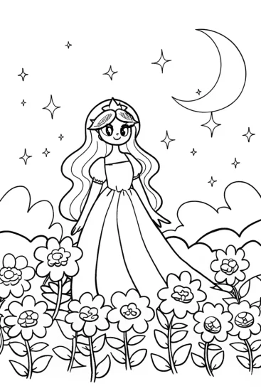 A coloring page of Princess of the Celestial Garden Coloring Page