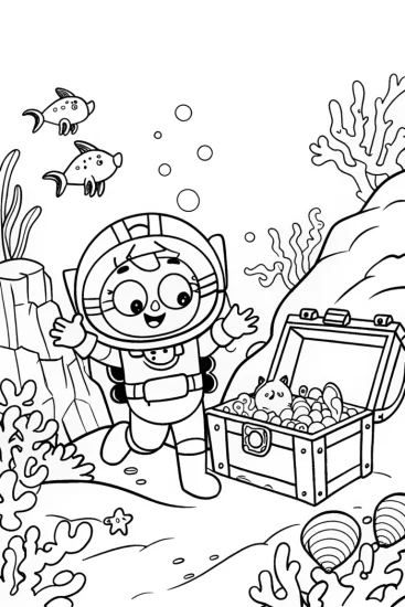 A coloring page of Gabby’s Underwater Catventure Coloring Page