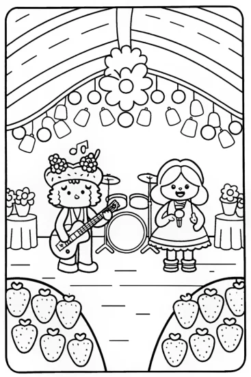 A coloring page of Strawberry Shortcake’s Berry Band Jam Coloring Page