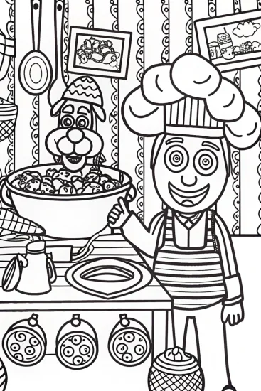 A coloring page of Blippi’s Culinary Adventure Coloring Page