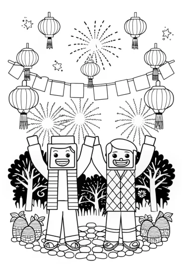 A coloring page of Steve and Alex Festival Coloring Page