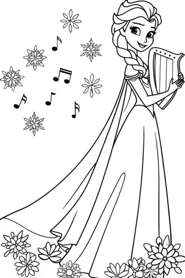 A coloring page of Elsa’s Enchanted Ice Music Garden Coloring Page