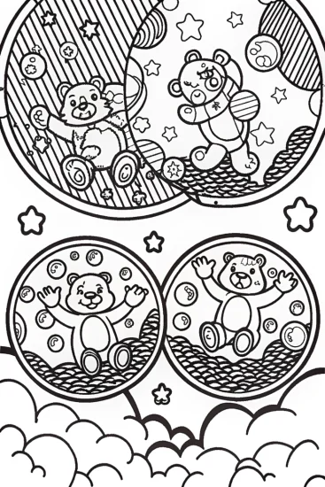 A coloring page of Care Bears in a Bubble Wonderland Coloring Page
