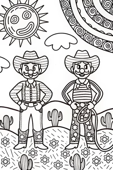 A coloring page of Mario and Luigi’s Cowboy Quest Coloring Page