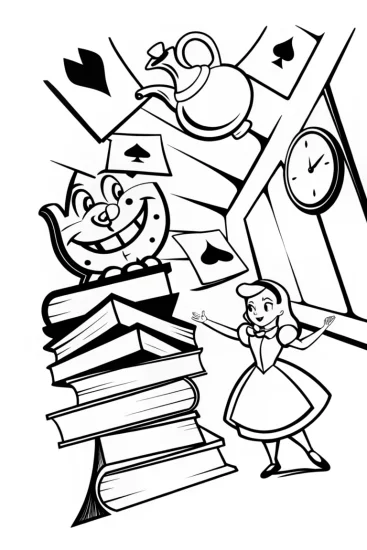 A coloring page of Alice’s Whimsical Attic Adventure Coloring Page
