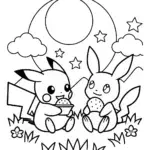 Pikachu’s Magical Moonlight Picnic Coloring Page