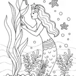Mermaid’s Celestial Garden Coloring Page