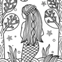 Mermaid’s Cosmic Reflection Coloring Page