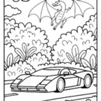 Lamborghini vs Dragon Coloring Page