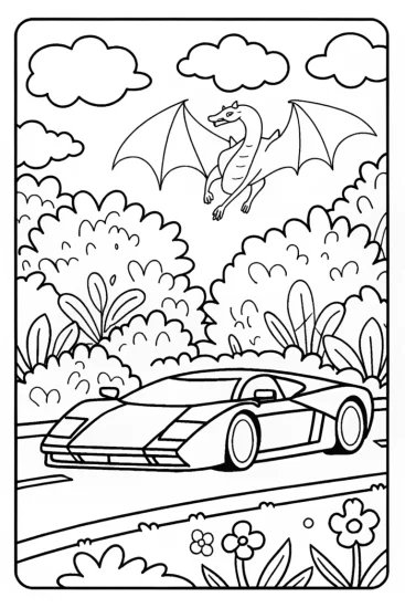 A coloring page of Lamborghini vs Dragon Coloring Page