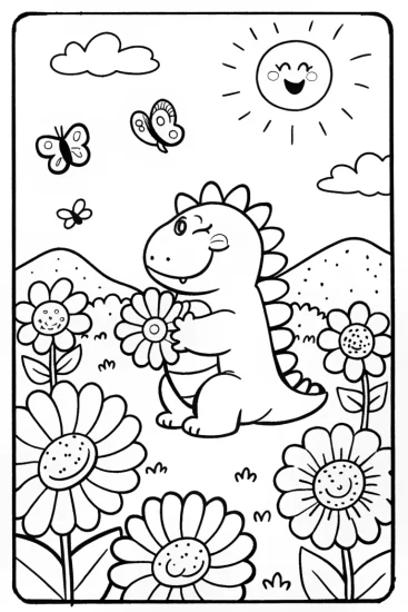 A coloring page of Godzilla’s Garden of Giggles Coloring Page